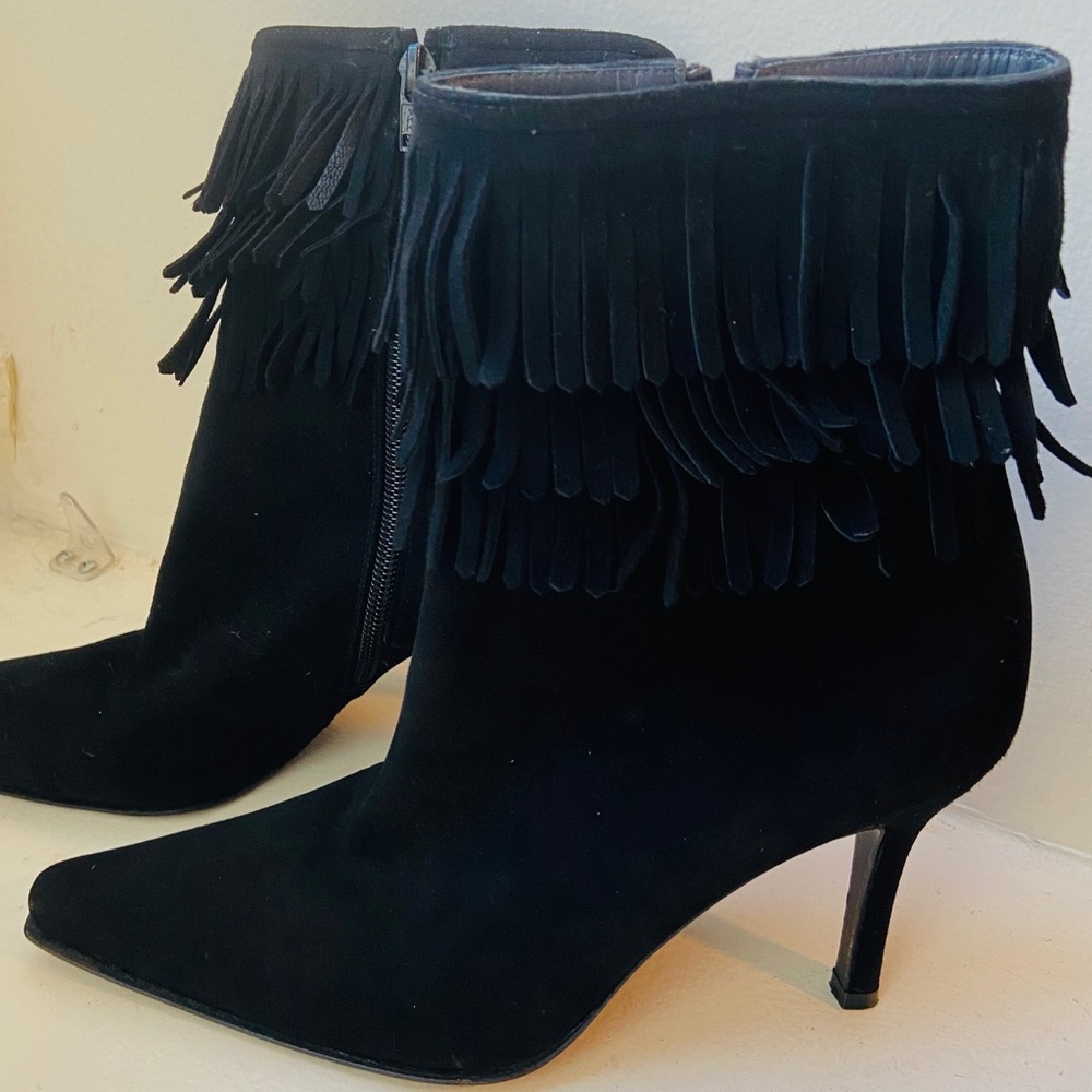 Genuine black suede Stuart Weitzman ankle boots.